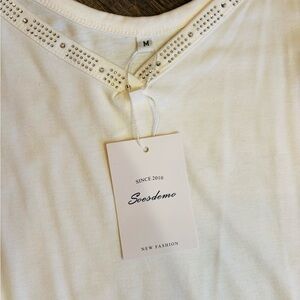 White Studded V-Neck Tank